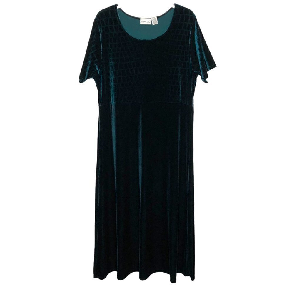 FASHION BUG - Green Velvet Feel Scoop Neck Short Sleeve Maxi Dress - Size 14/16W